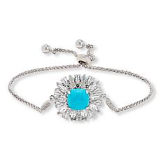 Colleen Lopez Sterling Silver Turquoise White Zircon Bolo Bracelet