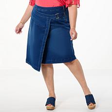 Colleen Lopez Stretch Denim Faux Wrap Skirt with Belt