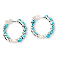 Colleen Lopez Turquoise and White Zircon 1-1/4" Oval Hoop Earrings