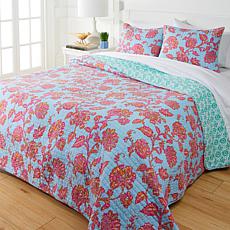 Cottage Collection 100% Cotton Stitched 3-pc Quilt Set - Blue Floral