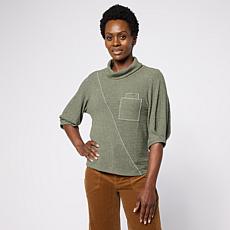 Democracy Metallic Elbow Sleeve Mock-Neck Top