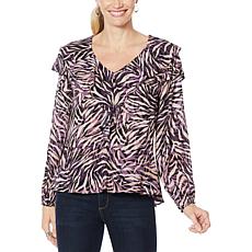 democracy printed ruffle top