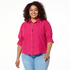 Democracy Woven Crochet Trim Button-Down Top