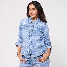 DG2 by Diane Gilman Classic Stretch Scarf Print Denim Jacket