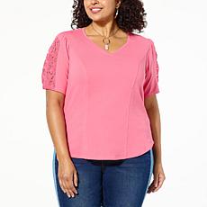 DG2 by Diane Gilman Cotton Jersey Knit Puff-Sleeve Top