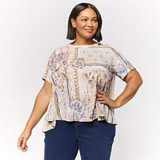 DG2 by Diane Gilman Crepe De Chine Flared Sleeve Printed Top