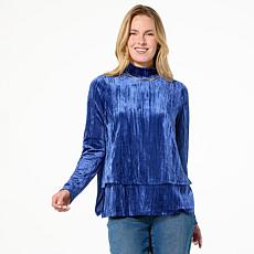 DG2 by Diane Gilman Crushed Velvet Mock-Neck Easy Top