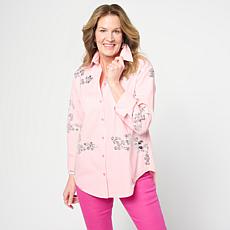 DG2 by Diane Gilman Embellished Striped Poplin Button-Down Shirt