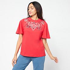 DG2 by Diane Gilman Embroidered Flutter Sleeve Top