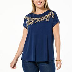 DG2 by Diane Gilman Everyday Jersey Knit Embroidered Dolman-Sleeve Tee