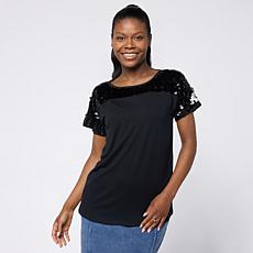 DG2 by Diane Gilman Everyday Jersey Paillette Yoke Knit Top