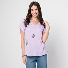 DG2 by Diane Gilman Everyday Jersey Rhinestone Embellished Top