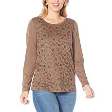 DG2 by Diane Gilman Foil-Print Knit Long-Sleeve Top