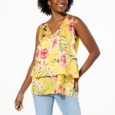 DG2 by Diane Gilman Just Like Silk Printed V-Neck Easy Tank