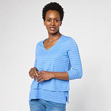 DG2 by Diane Gilman Metallic Striped Jersey V-Neck Easy Top