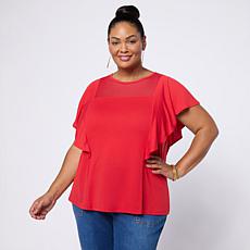 DG2 by Diane Gilman Mixed Media Ruffle Sleeve Top