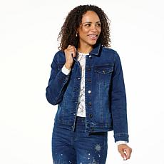 DG2 by Diane Gilman New Classic Stretch Denim Embroidered Jean Jacket