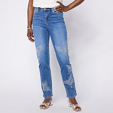 DG2 by Diane Gilman New Classic Stretch Embroidered Straight Leg Jean