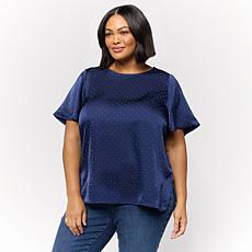 DG2 by Diane Gilman Rhinestone Embellished Flutter Sleeve Top