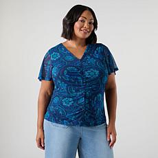 DG2 by Diane Gilman Ruched Flutter Sleeve Top