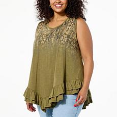 DG2 by Diane Gilman Slub Knit Placed Print Ruffled-Hem Tank