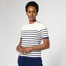 DG2 by Diane Gilman Softease Short-Sleeve Striped Sweater