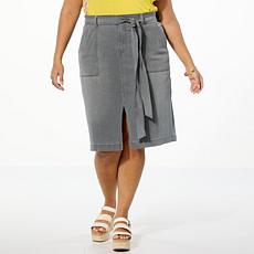 DG2 by Diane Gilman Super Stretch Knit Denim Belted Skirt