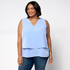 DG2 by Diane Gilman V-Neck Mixed Media Double Layer Easy Tank