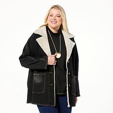 DG2 by Diane Gilman Vintage-Style Denim Sherpa Coat