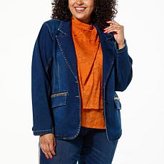 DG2 by Diane Gilman Virtual Stretch Denim Novelty Trim Blazer