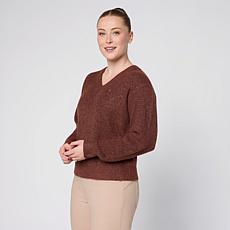 DG2by Diane Gilman Softease Sequin V-Neck Sweater