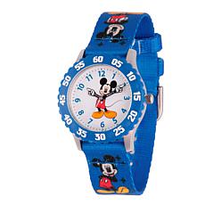 Disney Mickey Mouse Kid's Time Teacher Watch w/ Blue Printed Strap 