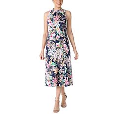 Donna Ricco Fit and Flare Midi Dress with Exposed Shoulder Detail