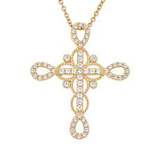 Doris Panos Sterling Silver Amore CZ Filigree Cross with 18" Chain