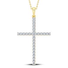 Éthique 14K Gold Lab-Grown White Diamond Cross Pendant with Chain