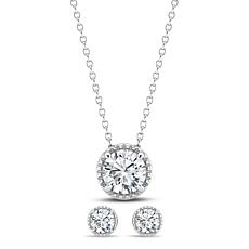 Éthique 1ctw Lab-Grown Diamond Framed Pendant, Chain and Stud Earrings