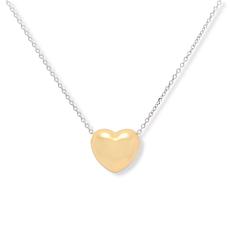 Fiorenza Sterling Silver Puffy Heart Drop Necklace