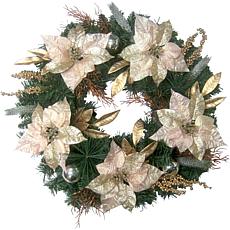 Fraser Hill Farm 24" Christmas Wreath w Poinsettias Ornaments&Berries