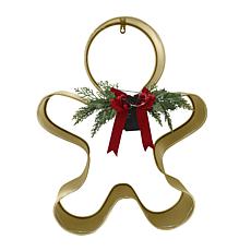 Fraser Hill Farm 26-in. Gold Metal Gingerbread Person with Bow & LE...