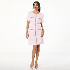G by Giuliana Black Label Embellished Bouclé Tweed Knit Dress
