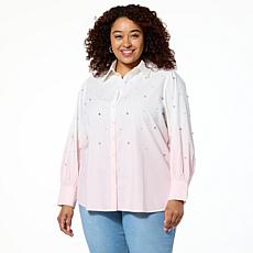 G by Giuliana Black Label Woven Dip Dye Button-Up Shirt