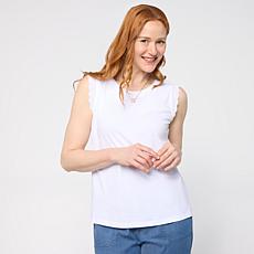 G by Giuliana Cotton Modal Sleeveless Top with Eyelet Trim