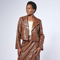 G by Giuliana Croco-Embossed Faux Leather Cropped Jacket