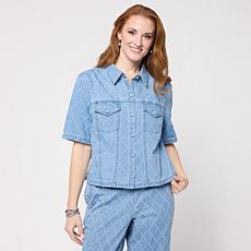 G by Giuliana Diamond-Quilted Textured Denim Jacket