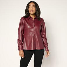 G by Giuliana Faux Leather Button-Front Peplum Top
