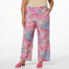 G by Giuliana Printed Satin Wide-Leg Pull-On Pant