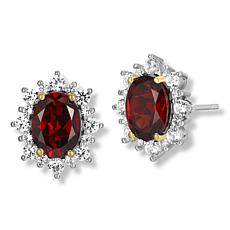 Garnet and Created White Sapphire Oval Halo Stud Earrings