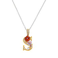 Gems By Michael Multigemstone "Flower" Initial Pendant with Chain