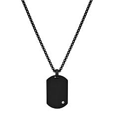 Geoffrey Beene Men's Stainless Steel CZ Dog Tag Pendant Necklace