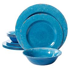 Gibson Home Meilee 12-piece Melamine Dinnerware Set in Blue Crackle